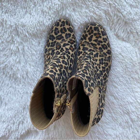 NEW TOMS Sadie Suede Wedge Leather Wedge Bootie Leopard Print Side Zip Boots - Picture 4 of 10